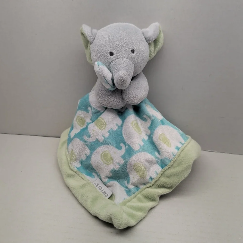 Carters Grey Elephant Lovey Plush Green Blue Security Blanket‎ Baby